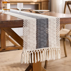 Boho Burlap Macrame Woven Table Runner