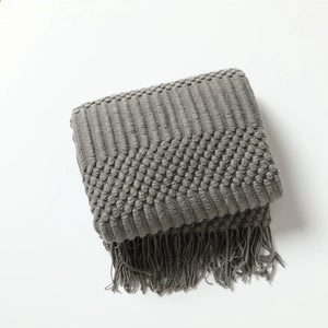 Chunky Textured Knitted Fringe Throw Blanket