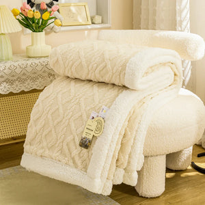 Thick Cable Knit Sherpa Fleece Throw Blanket