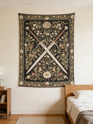 Medieval Sword Floral Botanical Tapestry