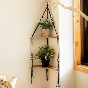 Boho Macrame Triangle Corner Floating Shelf