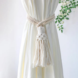 Boho Wood Bead Macrame Curtain Tiebacks (Set of 2)