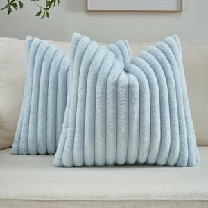 Striped Faux Fur Pillow Cover