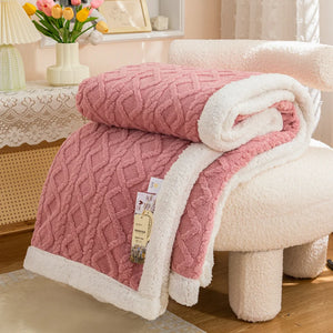 Thick Cable Knit Sherpa Fleece Throw Blanket