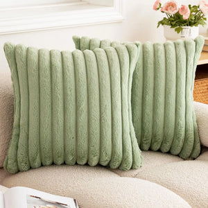 Striped Faux Fur Pillow Cover