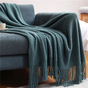 Nordic Knitted Fringe Throw Blanket