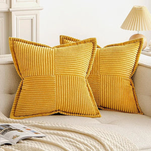 Patchwork Corduroy Striped Pillow Cover