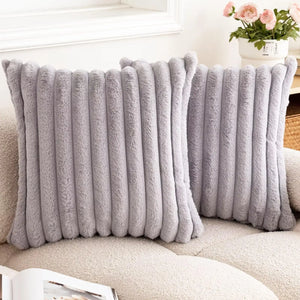 Striped Faux Fur Pillow Cover