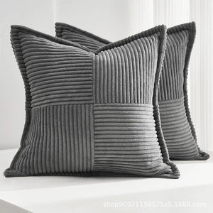 Patchwork Corduroy Striped Pillow Cover