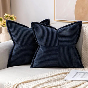 Patchwork Corduroy Striped Pillow Cover