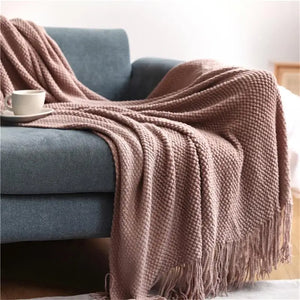 Nordic Knitted Fringe Throw Blanket