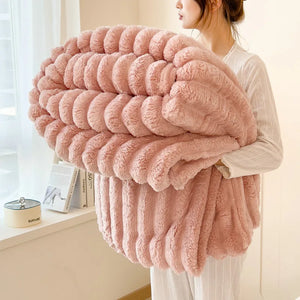 Thickened Wide Striped Flannel Throw Blanket
