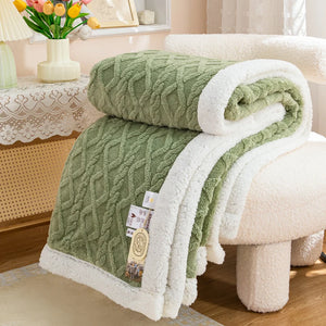 Thick Cable Knit Sherpa Fleece Throw Blanket