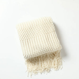 Chunky Textured Knitted Fringe Throw Blanket