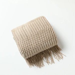 Chunky Textured Knitted Fringe Throw Blanket