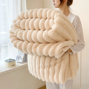 Thickened Wide Striped Flannel Throw Blanket