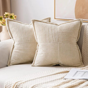 Patchwork Corduroy Striped Pillow Cover