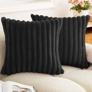 Striped Faux Fur Pillow Cover