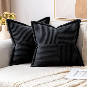 Patchwork Corduroy Striped Pillow Cover