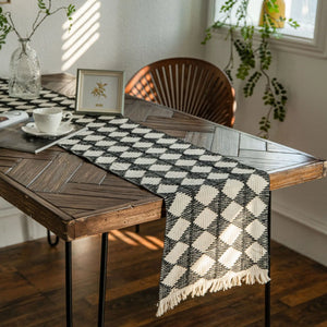 Boho Jacquard Diamond Linen Table Runner