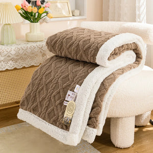 Thick Cable Knit Sherpa Fleece Throw Blanket
