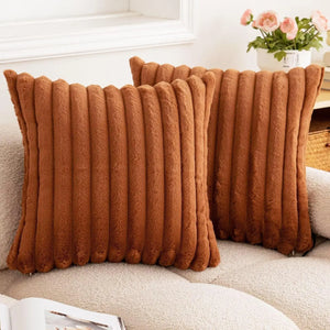 Striped Faux Fur Pillow Cover