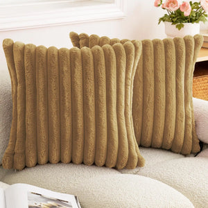 Striped Faux Fur Pillow Cover