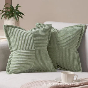 Patchwork Corduroy Striped Pillow Cover