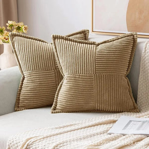 Patchwork Corduroy Striped Pillow Cover