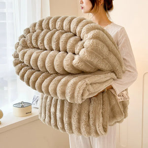 Thickened Wide Striped Flannel Throw Blanket