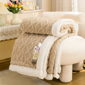 Thick Cable Knit Sherpa Fleece Throw Blanket