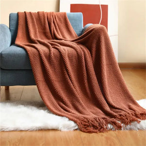 Nordic Knitted Fringe Throw Blanket