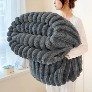 Thickened Wide Striped Flannel Throw Blanket