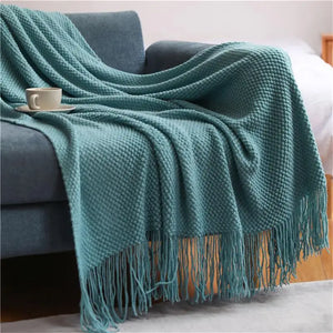 Nordic Knitted Fringe Throw Blanket